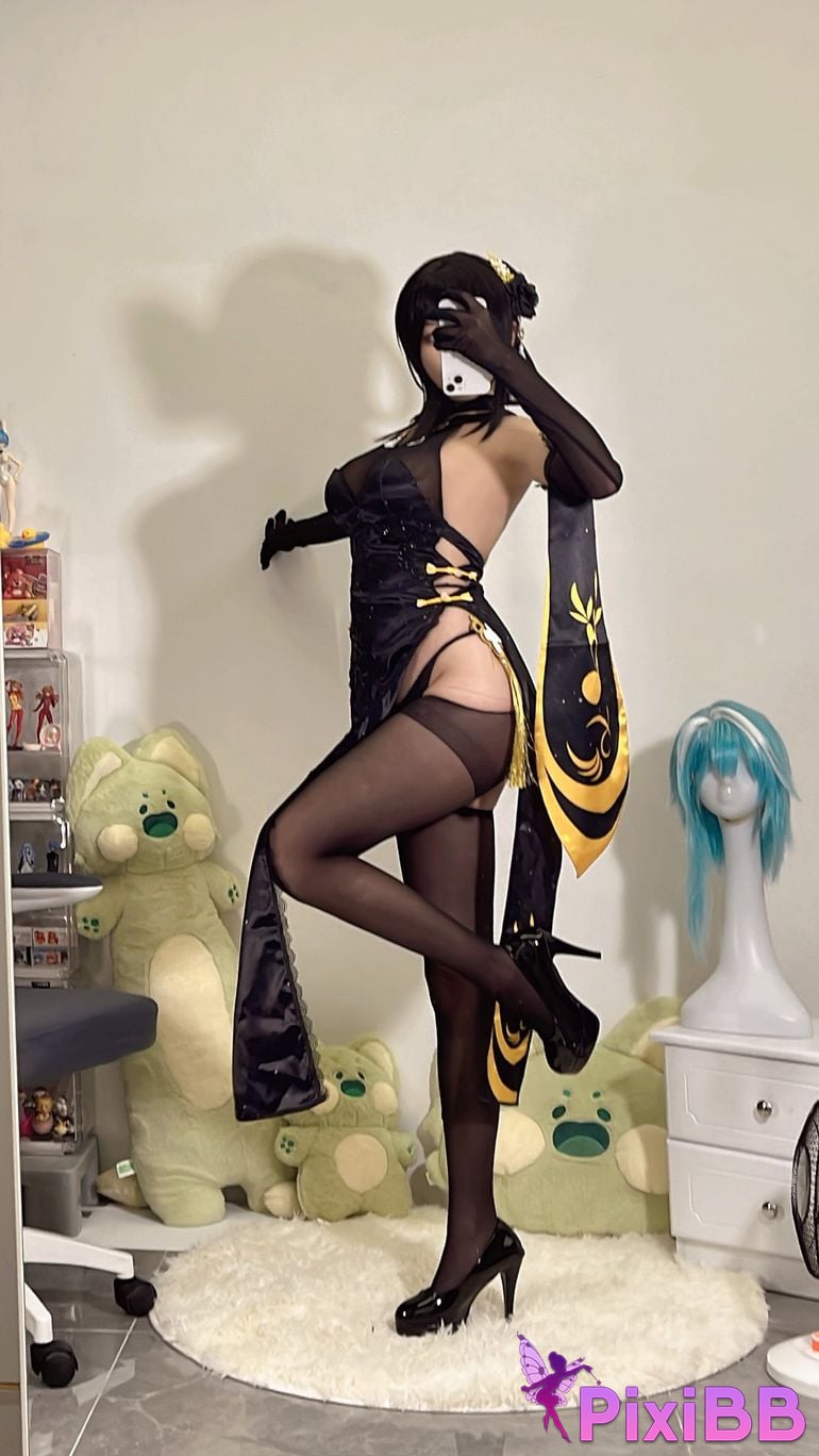 Cosplayer shadowless meow Ghost Zhenhai black cheongsam PixiBB.COM 016