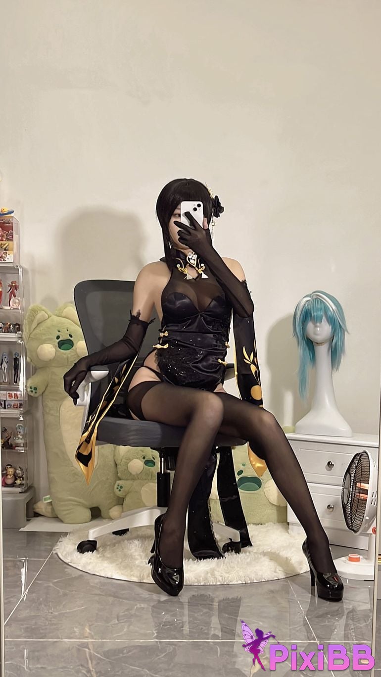 Cosplayer shadowless meow Ghost Zhenhai black cheongsam PixiBB.COM 021
