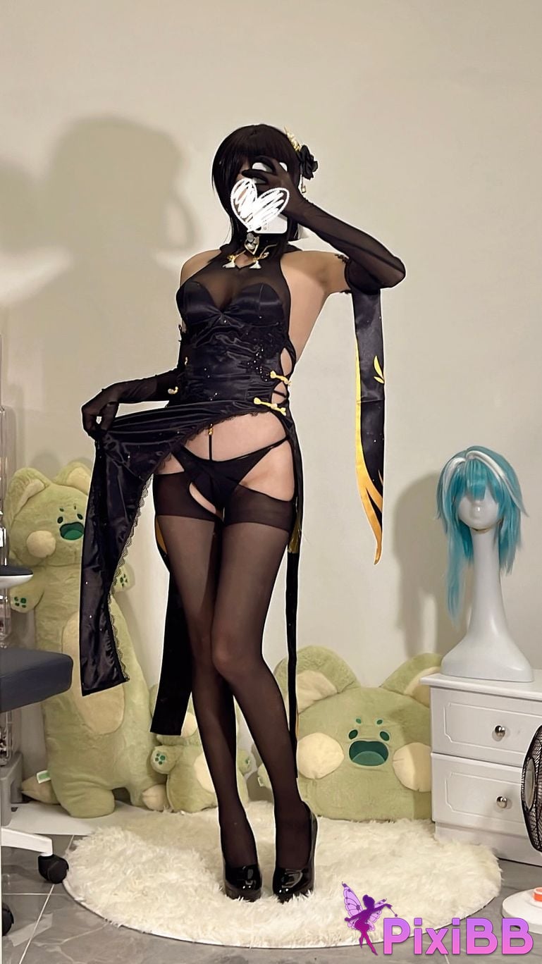 Cosplayer shadowless meow Ghost Zhenhai black cheongsam PixiBB.COM 027