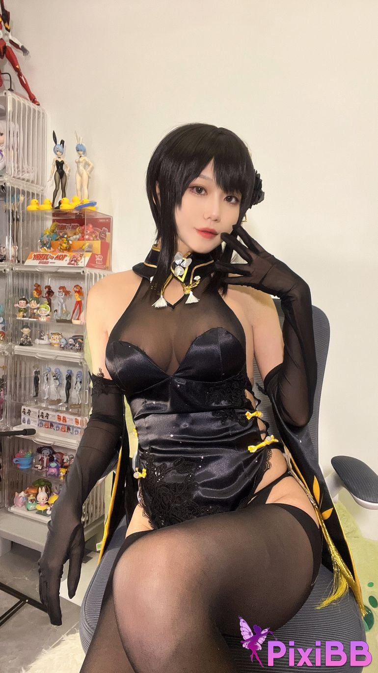Cosplayer shadowless meow Ghost Zhenhai black cheongsam PixiBB.COM 031