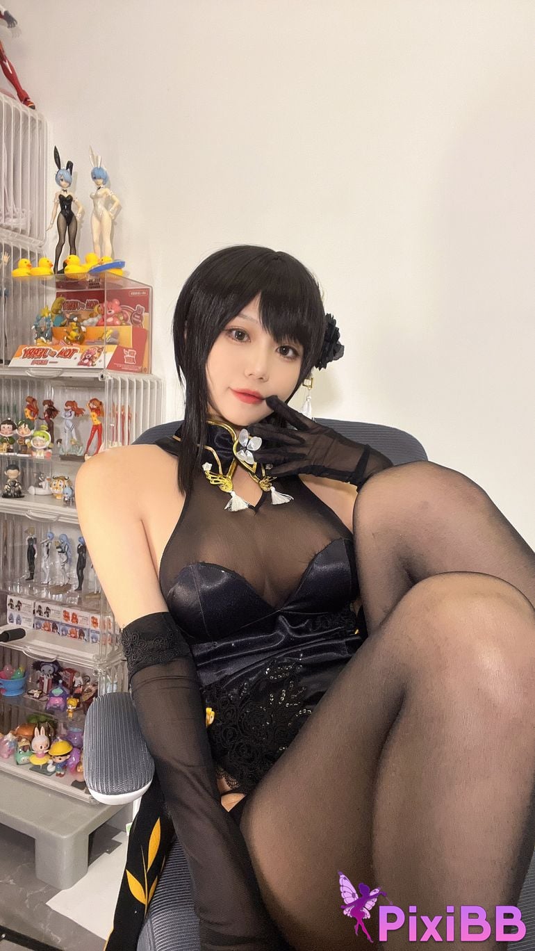 Cosplayer shadowless meow Ghost Zhenhai black cheongsam PixiBB.COM 034