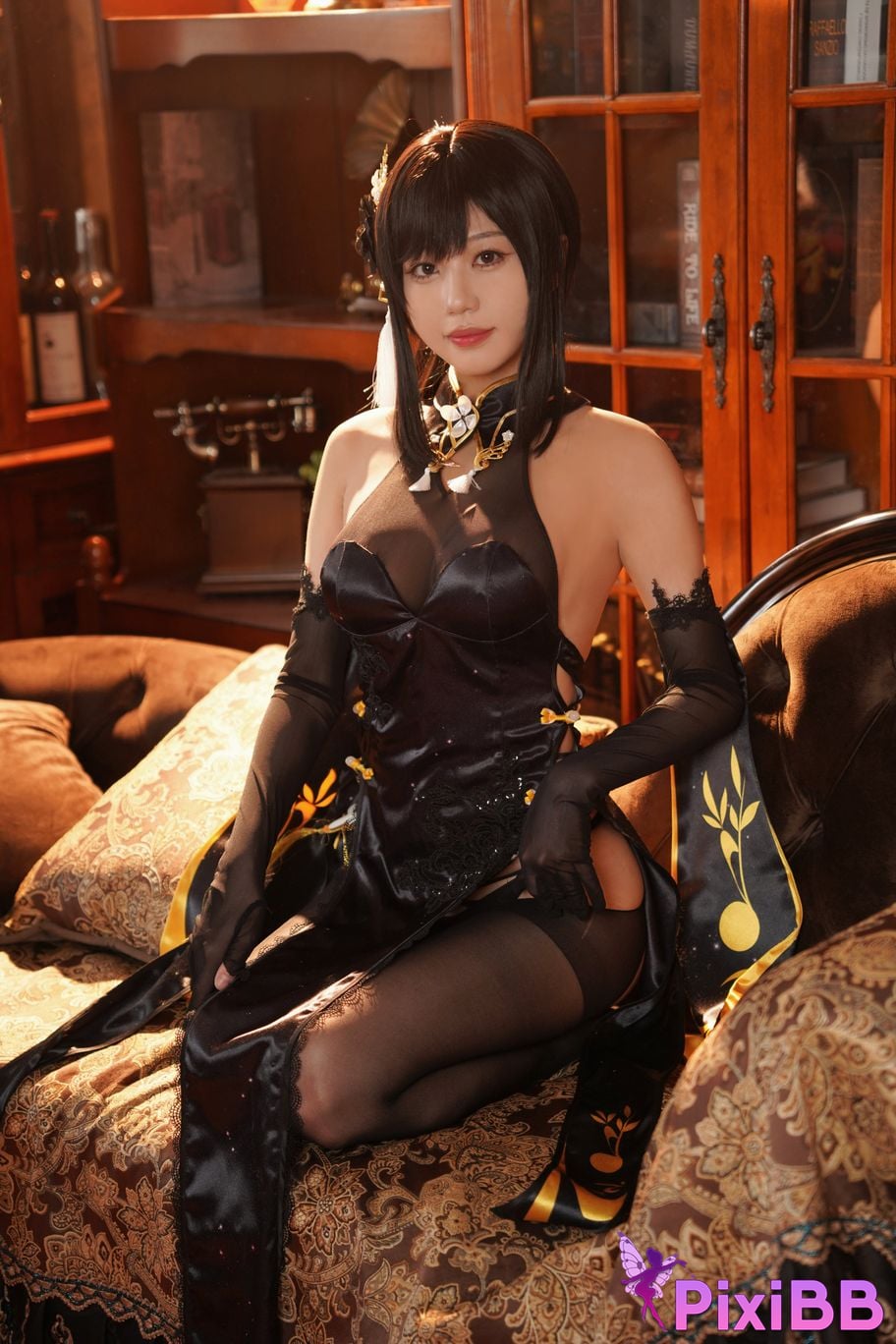 Cosplayer shadowless meow Ghost Zhenhai black cheongsam PixiBB.COM 041