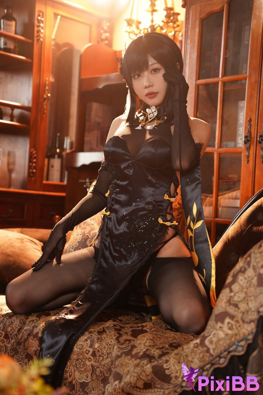 Cosplayer shadowless meow Ghost Zhenhai black cheongsam PixiBB.COM 047