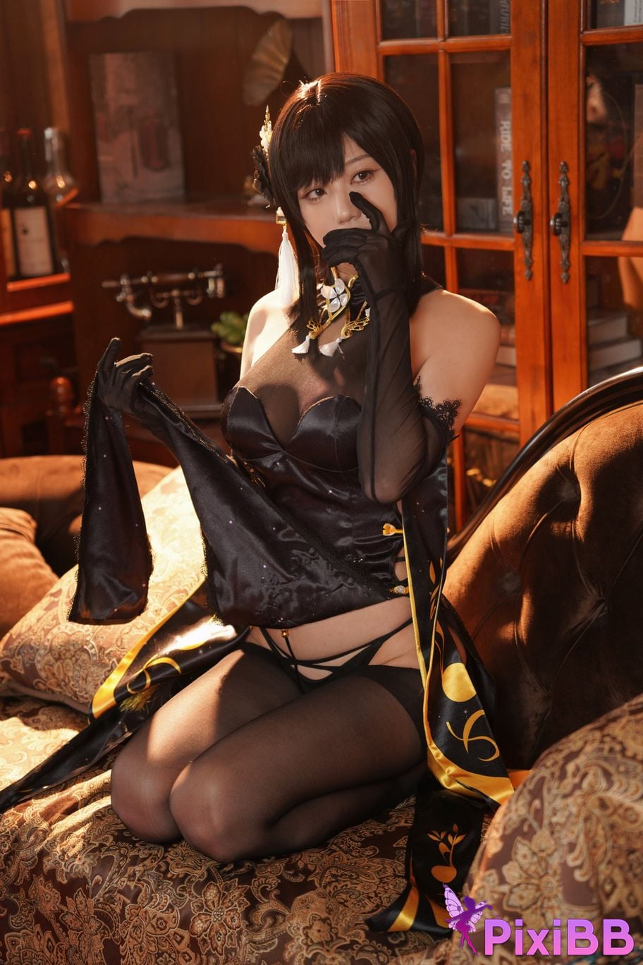 Cosplayer shadowless meow Ghost Zhenhai black cheongsam PixiBB.COM 048