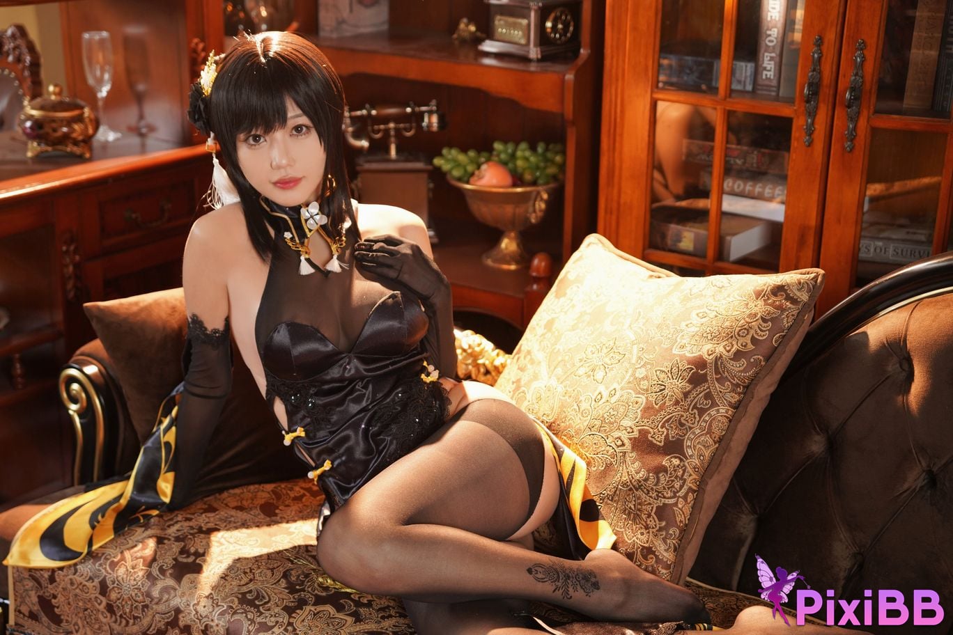 Cosplayer shadowless meow Ghost Zhenhai black cheongsam PixiBB.COM 051