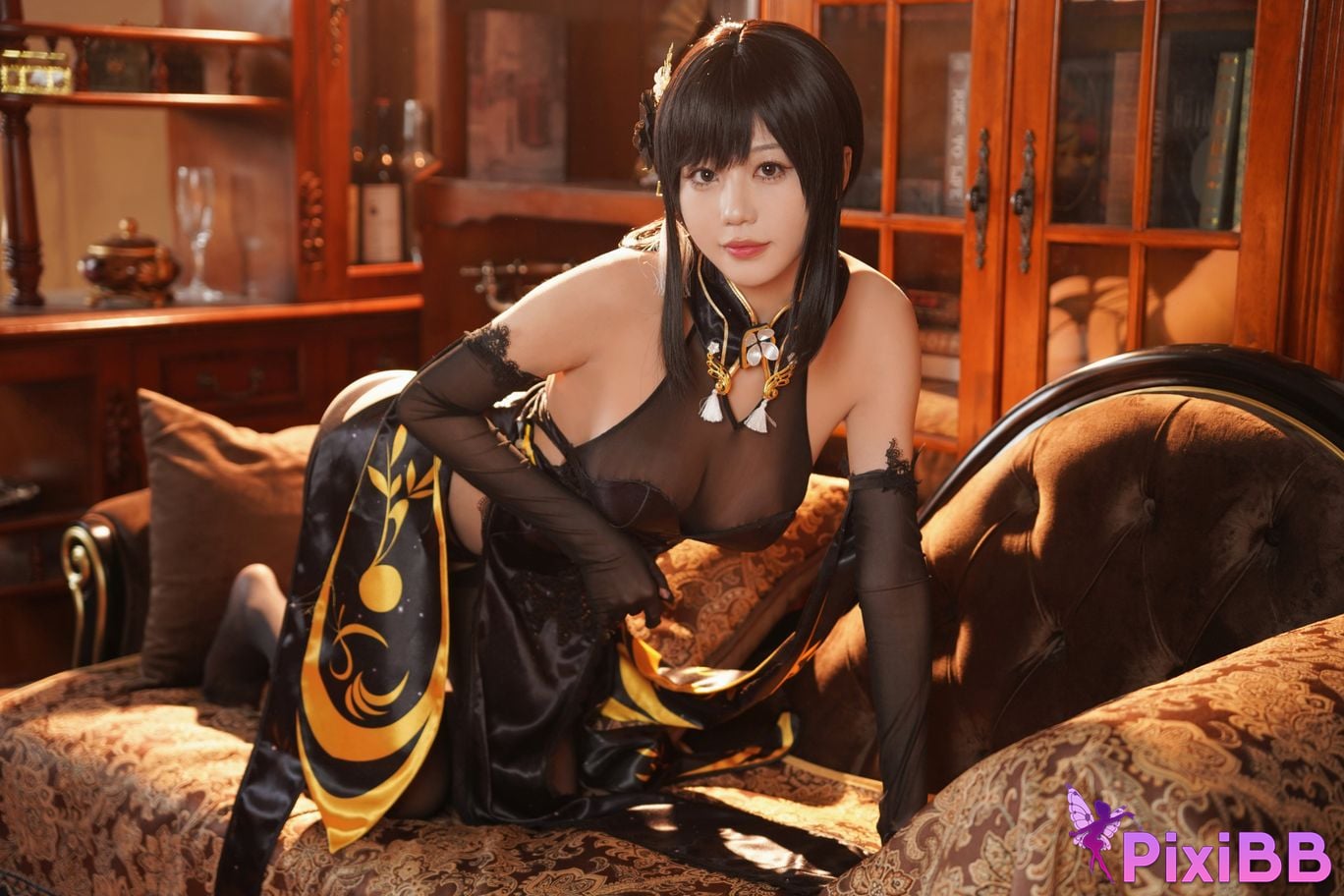 Cosplayer shadowless meow Ghost Zhenhai black cheongsam PixiBB.COM 052
