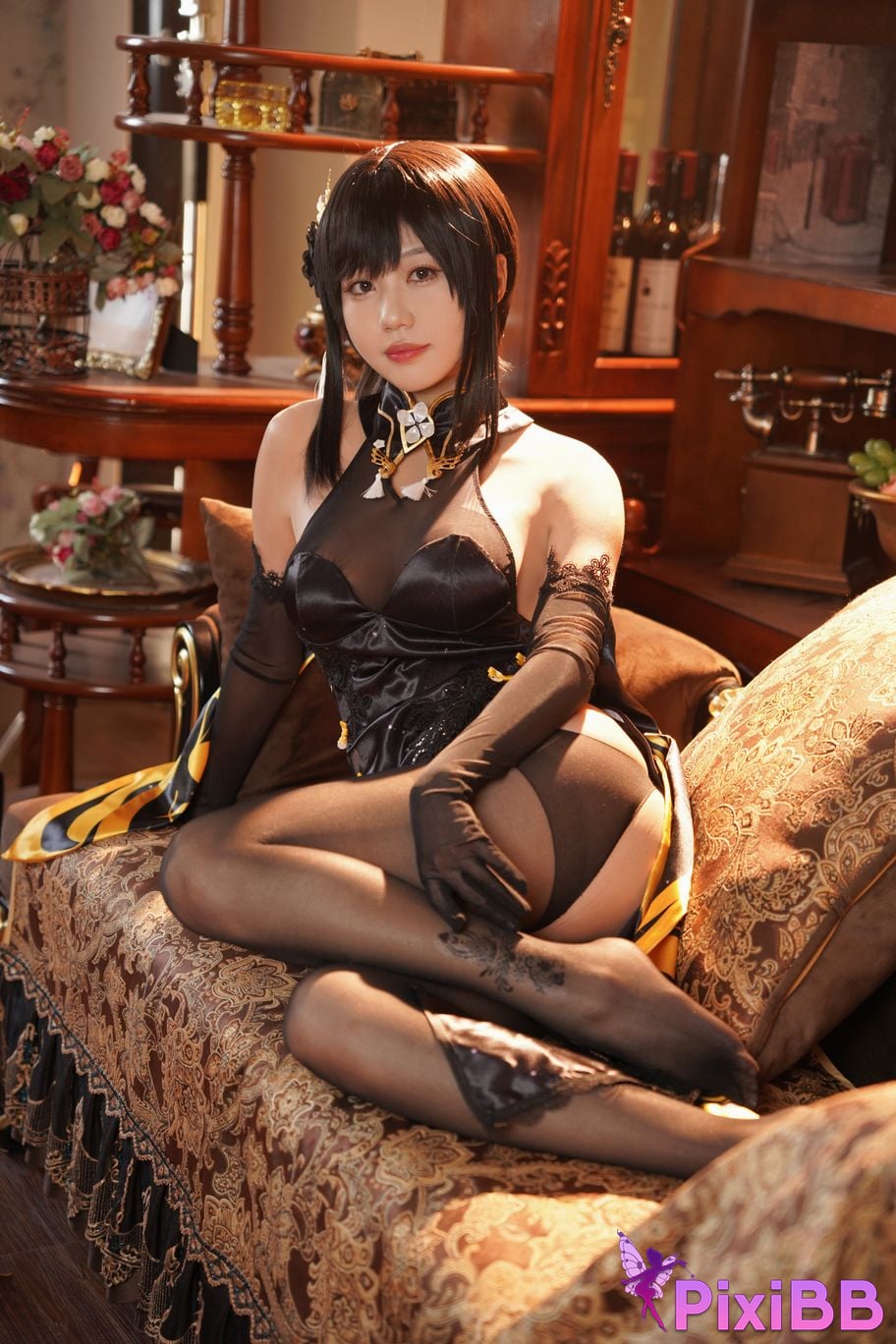 Cosplayer shadowless meow Ghost Zhenhai black cheongsam PixiBB.COM 057