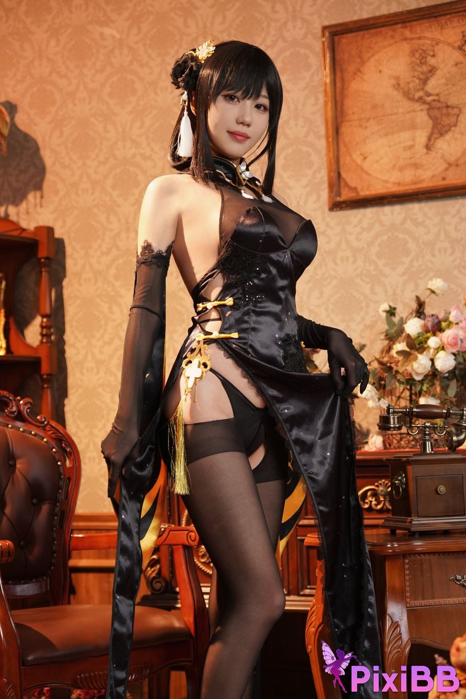 Cosplayer shadowless meow Ghost Zhenhai black cheongsam PixiBB.COM 067
