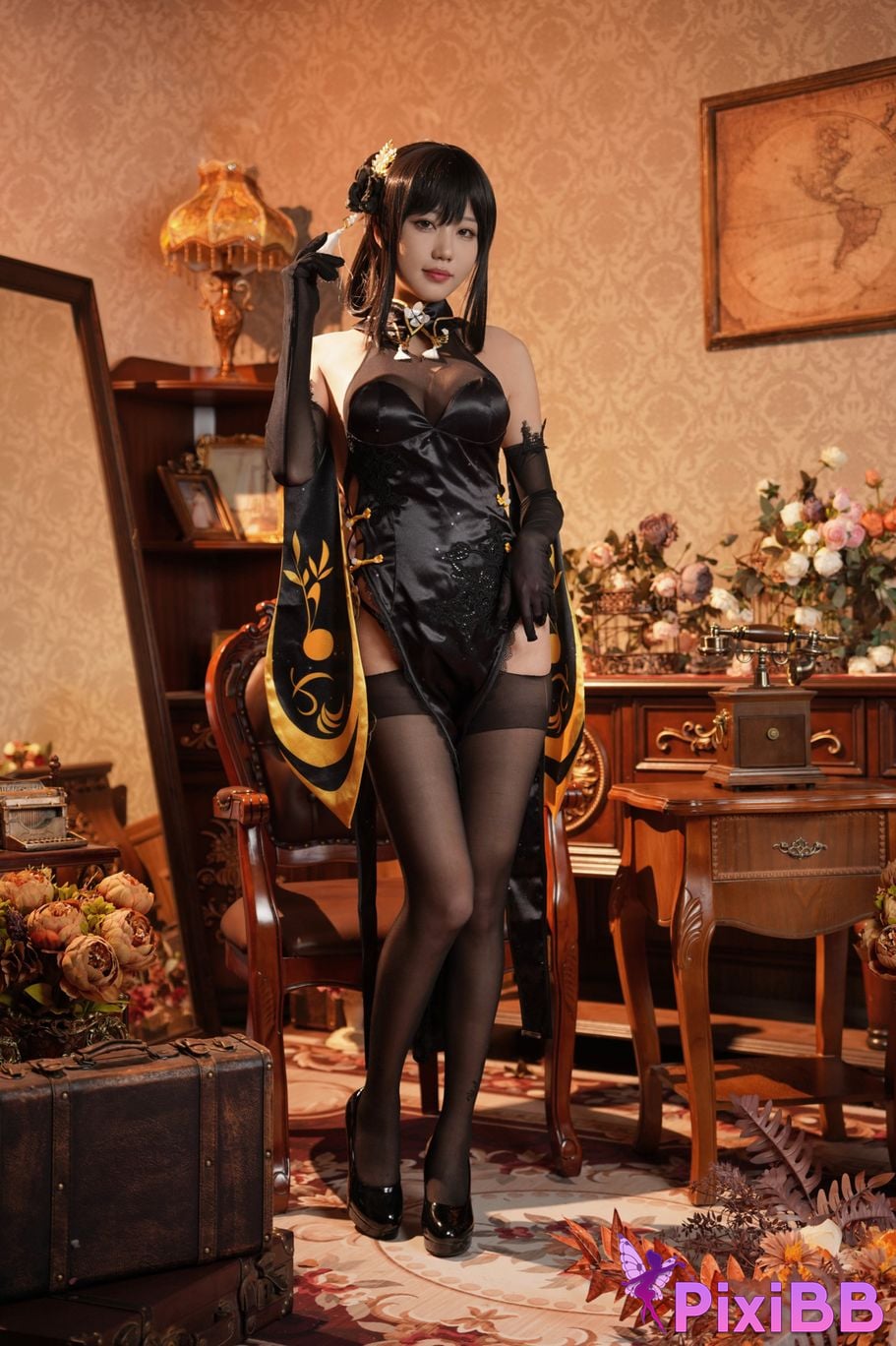 Cosplayer shadowless meow Ghost Zhenhai black cheongsam PixiBB.COM 077